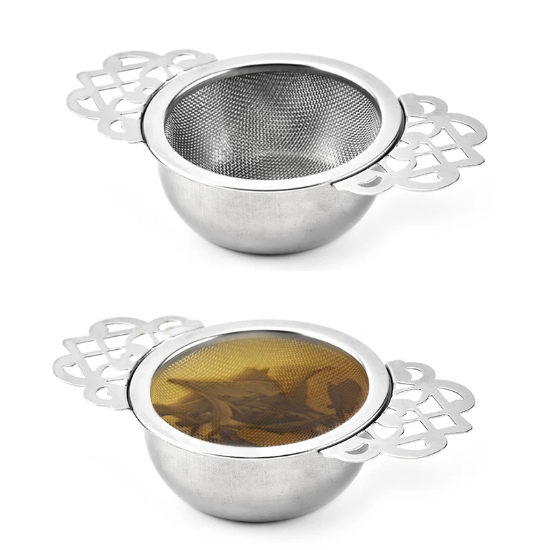 

Reusable Drinkware Teapot Accessories Stainless Steel 6.5CM Lace Double Tea Mesh Infuser Tea Strainer