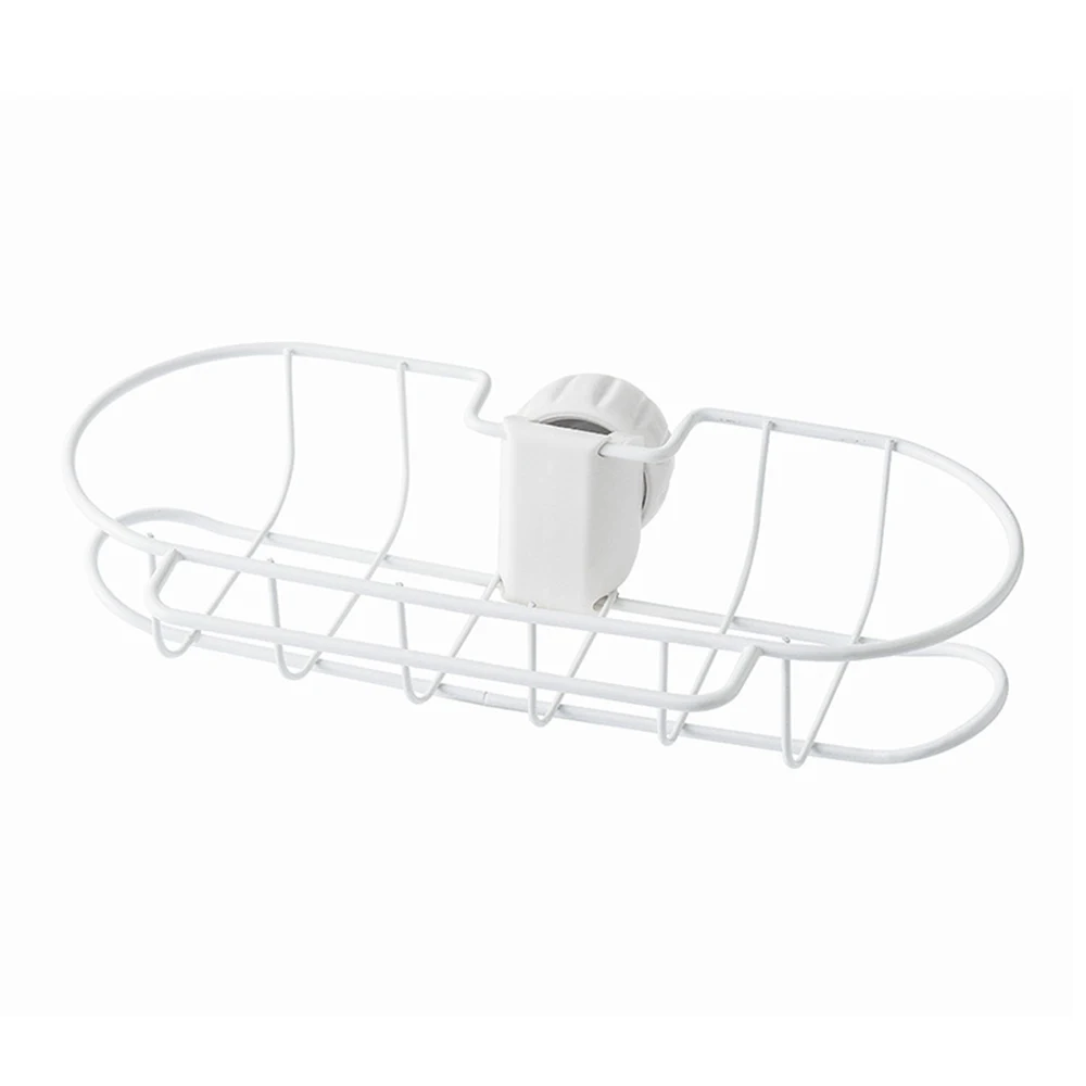 white Bathroom Faucet Drain Rack Pool Storage Rack Large Kitchen Supplies Sink Sponge Rag Drain Rack Kitchen Accessories Organizer - Color: white