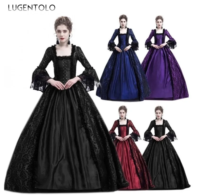 Lugentolo, женское платье среднего возраста, винтажное, Дворцовое, кружевное, с большими расклешенными рукавами, большие качели, вечерние, вечерние, приталенные, женские платья