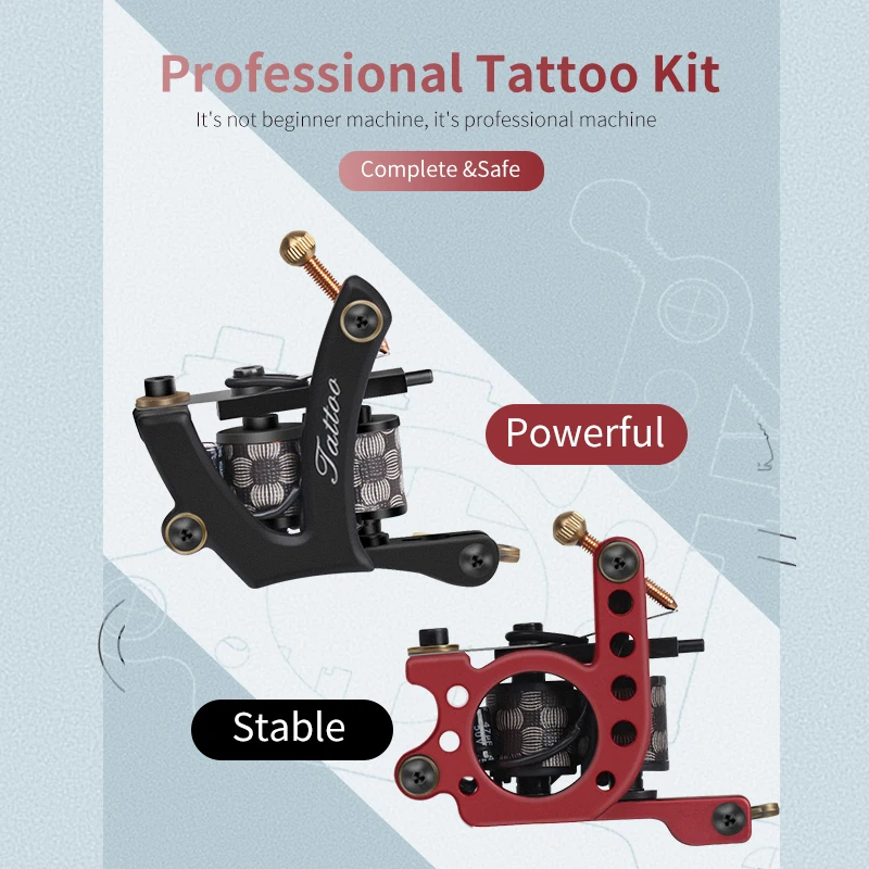 Complete Tattoo Kit Coil Tattoo Machine Set Tattoo Power Supply Needles Professional Tattoo Machine Kit  for Beginner Starter