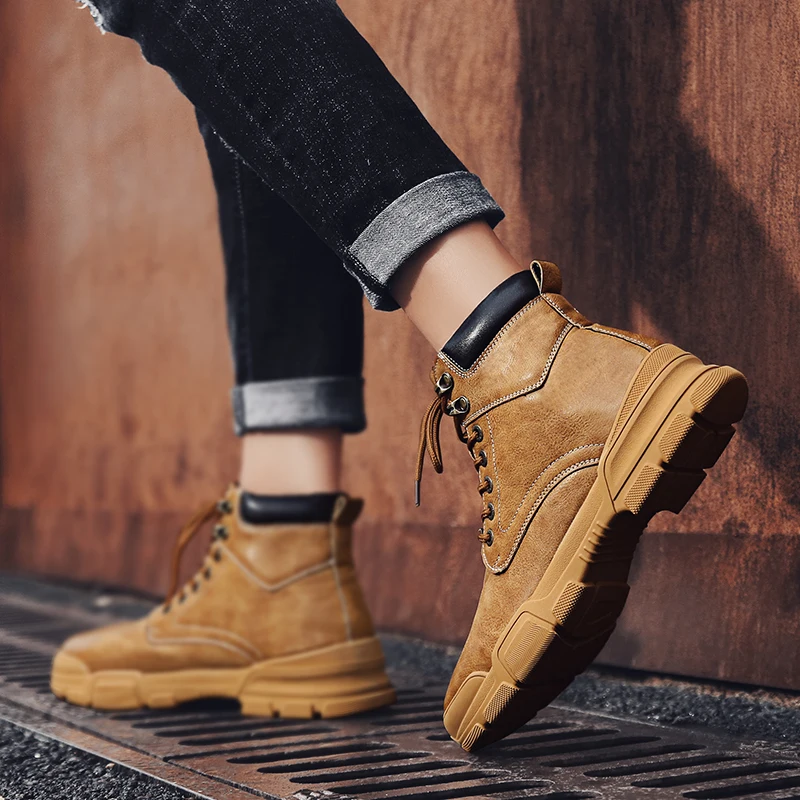 Мужская обувь; Модные Ботинки Martin для отдыха в британском стиле; botas hombre; мягкие удобные износостойкие мужские ботинки на шнуровке; AODLEE