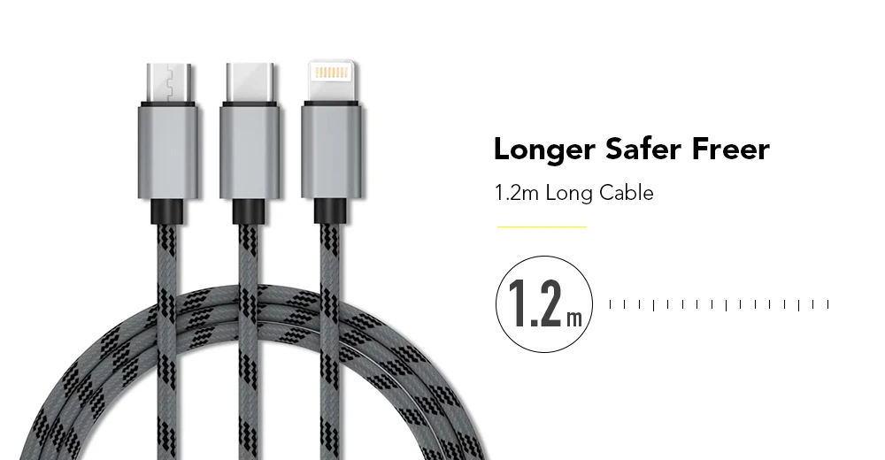 Быстрая серия 2.4A 3 в 1 type-C+ 8 Pin+ кабель Micro USB