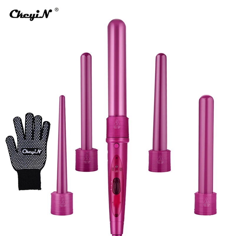 5 в 1 щипцы для завивки волос 09-32 мм керамическая палочка для волос бигуди Электрический стайлер для волос Кудри профессиональные бигуди ролик+ перчатка 48 - Цвет: Pink