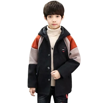 

Kids Boys Overcoat Winter New Fashion Patchwork Wool Coat for Boys Teens Autumn Jacket Warm Long Outerwear Children Windproof