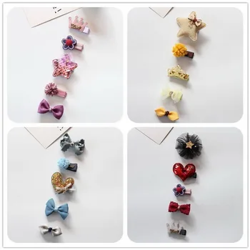 

DHL 100bag 5pcs/bag Girls Cute Flower Princess Bow/Heart/Star Hair Pin Children Barrate Headwear Hair Accessories