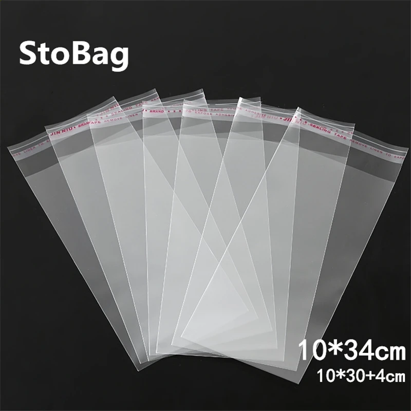 StoBag 500 шт 10*34 см прозрачный самоклеющийся Пластик сумка повторно закрываемый целлофановя упаковка полиэтиленовый пакет из поп плоская сумка конфетная Подарочная комплект ювелирных изделий мешок