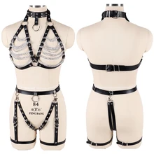 Бюстгальтер на цепочке, Комплект кожаных ремней, Женская подвязка, ремень Harajuku, готика, Регулировка размера плюс, сексуальное нижнее белье, Одежда для танцев на шесте