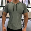 GYM Sport Hooded Running Men T shirt Fitness Slim High Elasticity Breathable Quick Dry Bodybuilding Mens Tshirt Men Tee Tops ► Photo 3/6