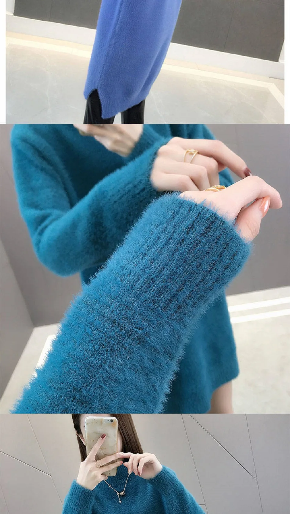 New Women's Sweater Thickening Water Velvet Sweater Female Loose New Warm Long Section High Collar Dottoming Sweater