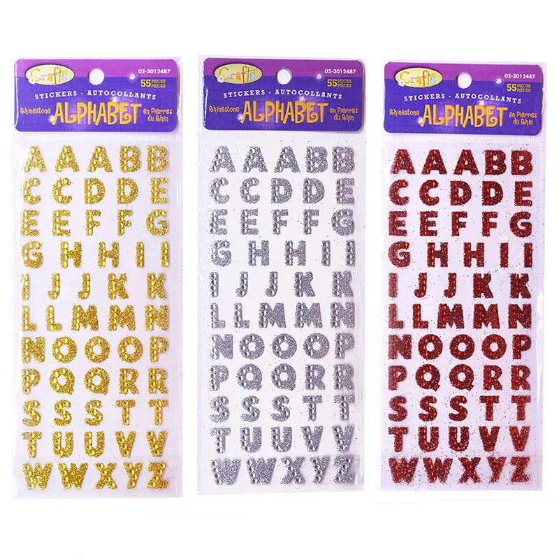 3Pcs/Lot Glitter Crystals Alphabet Letter Stickers DIY Handmade Scrapbooking Sticker Self Adhesive A-Z English Words Sticker 