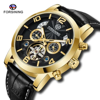

FORSINING Men Automatic Mechanical Watch Men Luxury Leather Strap Sport Watches Tourbillon Date Multifunction Male Clocks