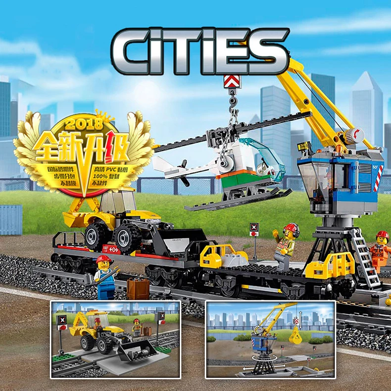 City With Motor Building Blocks Kit Compatible legoingLYs 60098 82009 Heavy haul Rail Train RC remote control Vehicle KID Toys