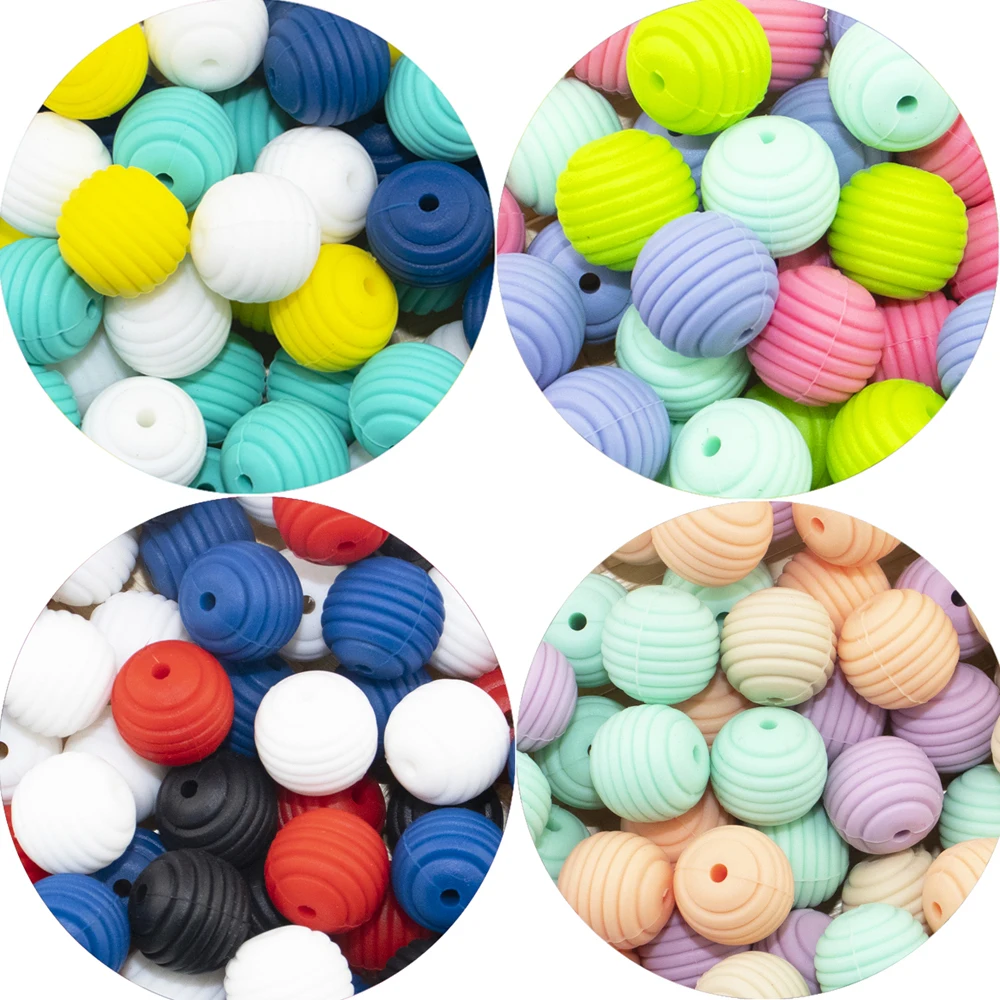 

100pcs Stripe Silicone Beads Chewable Chewing Toys BPA Free Food Grade SIlicone Teether Beads For Handmade DIY Silicone Beads
