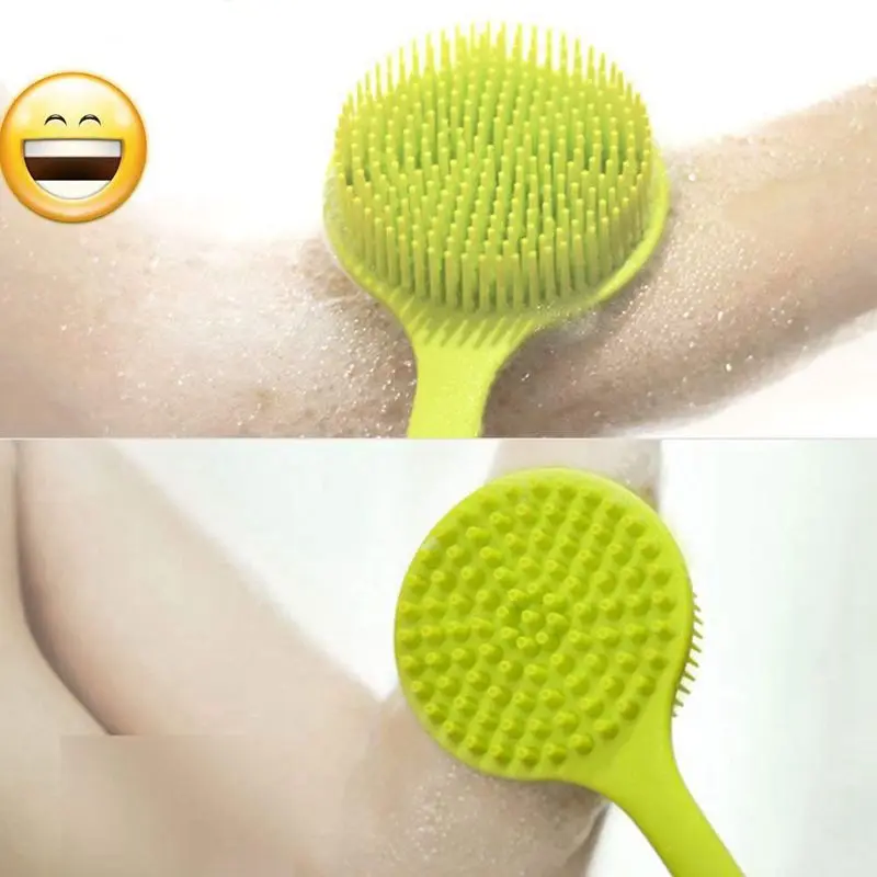 Back Brush, Silicone Body Brush Double Sided Brush, Long Handle Anti-slip Shower Brush