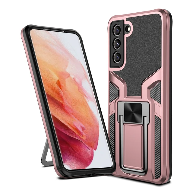 Ring Armor Case for Samsung S21 S20 FE Plus Ultra A32 A52 A72 Heavy Duty Protective Rugged Shock Magnetic Car With Stand Cover Rose Gold