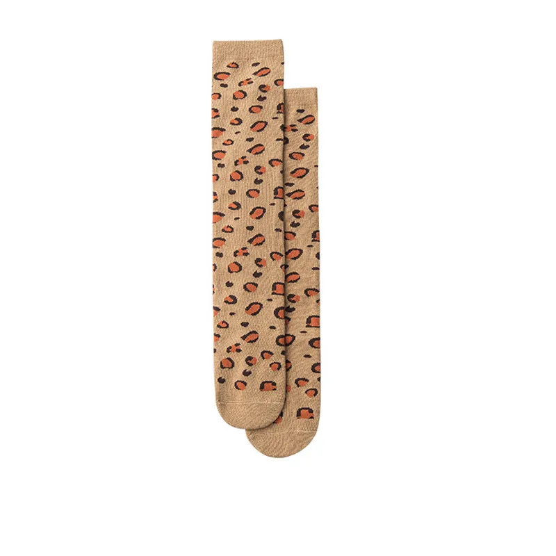 BalleenShiny/детские мягкие хлопковые носки для маленьких девочек с леопардовым принтом, гольфы одежда для малышей, ботинки, носки на зиму и осень - Цвет: KHAKI