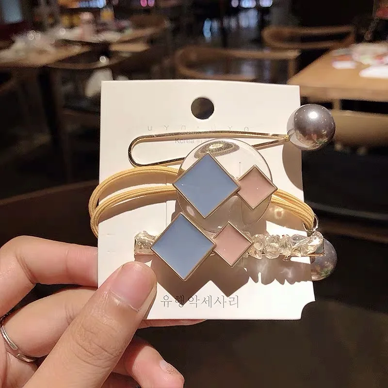 Square Blue M MISM заколки для волос карамельного цвета в форме сердца для женщин и девочек, набор аксессуаров для волос Kawaii, акриловая эластичная резинка для волос - Цвет: Square Blue