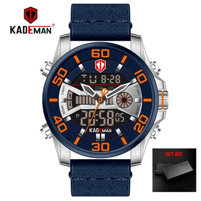 KADEMAN модные спортивные цифровые часы с двойным дисплеем Мужские кварцевые часы Лидирующий бренд водонепроницаемые армейские военные наручные часы из полной стали - Цвет: leather 1