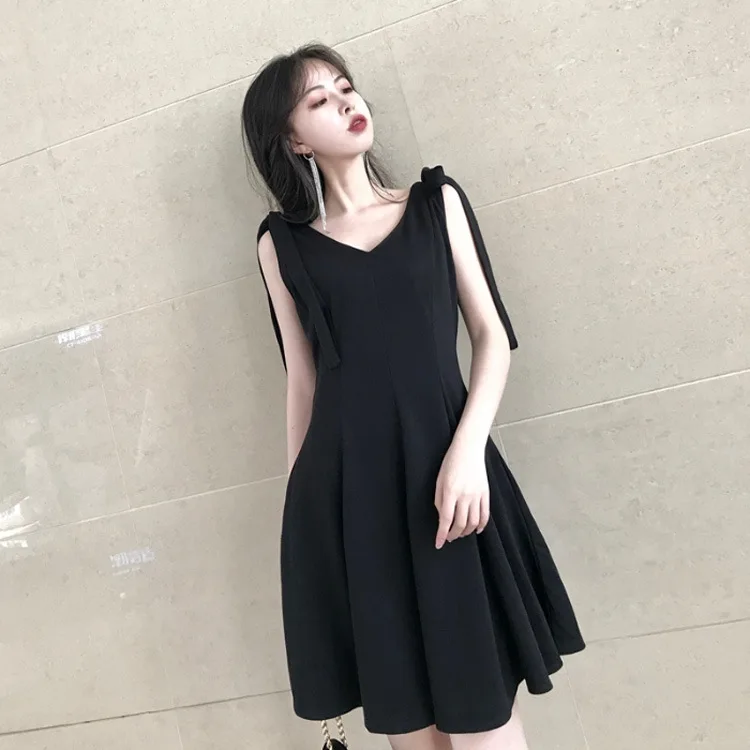 

Black And White with Pattern Dress 2019 Popular Summer Skirt Very Fairy of France Non-mainstream Platycodon Grandiflorum Skirt F