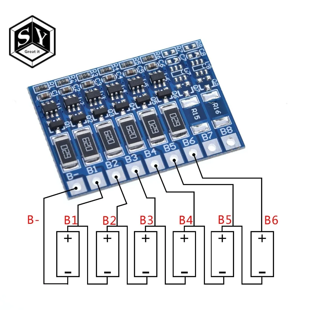 3S 4S 5S 6S 7S 8S 21V 4,2 v литий-ионная балансировочная плата 18650 литий-ионная балансировочная полная зарядка функция балансировки аккумулятора Защитная плата - Цвет: 6s