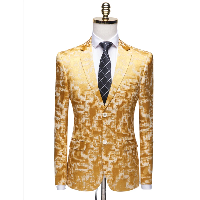 Новинка, модный желтый блейзер с принтом и двумя пуговицами, мужской повседневный деловой пиджак, приталенный, 4XL, длинный рукав, костюмы, блейзеры для мероприятий, Terno