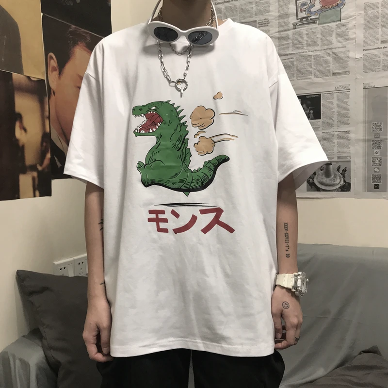 Swish jurassic park cartoon dinosaur men clothes 2019 Godzilla Loose Oversized Short sleeve Cute All-match t shirt man hip hop Swish jurassic park cartoon dinosaur men clothes 2019 Godzilla Loose Oversized Short sleeve Cute All-match t shirt man hip hop