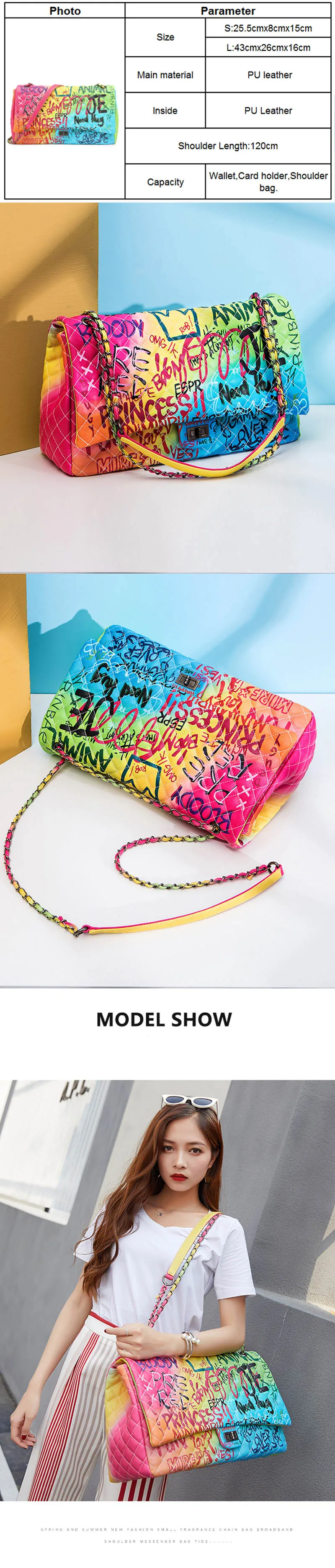 Rainbow Graffiti Big Capacity Bags Woman For Luxury Brand Shoulder Bag