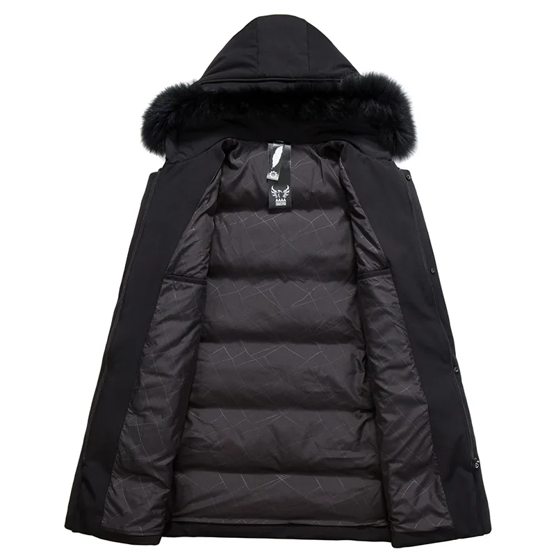 Down Jacket Men's Mid-length Thick Hooded Youth Coat Fox Fur Collar Fashion Warm down Feather Coat Fashion 90 Cloth