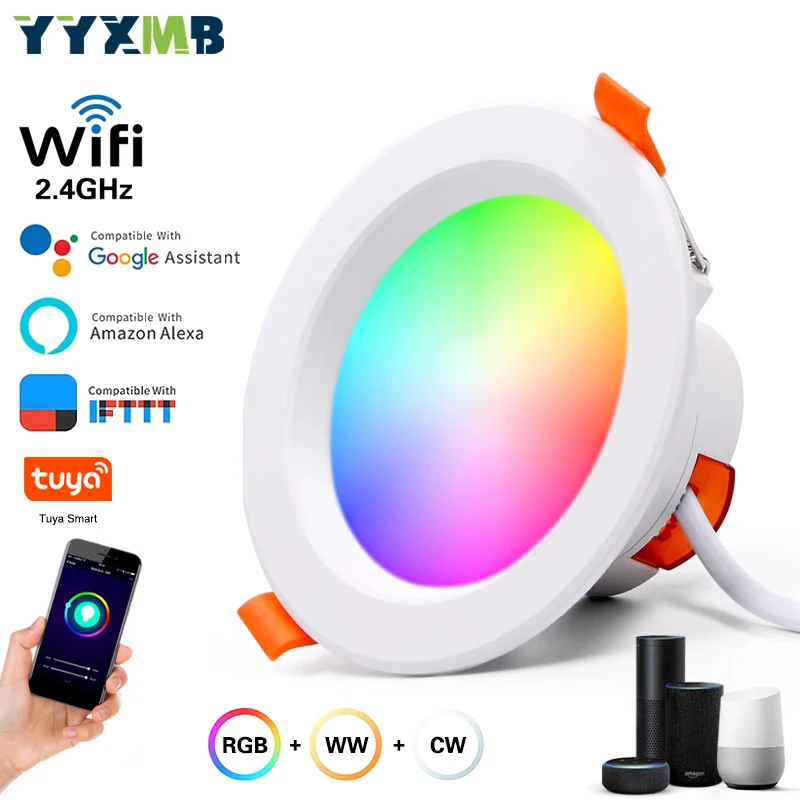 YYXMB LED Down light WiFi Smart life Ceiling Downlight APP RGB Warm Cool Changing Color with 7W 9W Alexa Google Home