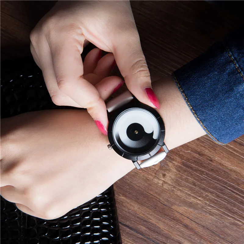 Уникальные креативные Vortex кварцевые кожаные Наручные часы женские подарки унисекс градиентный цвет женские Авроры вращающиеся часы reloj hombre - Цвет: White