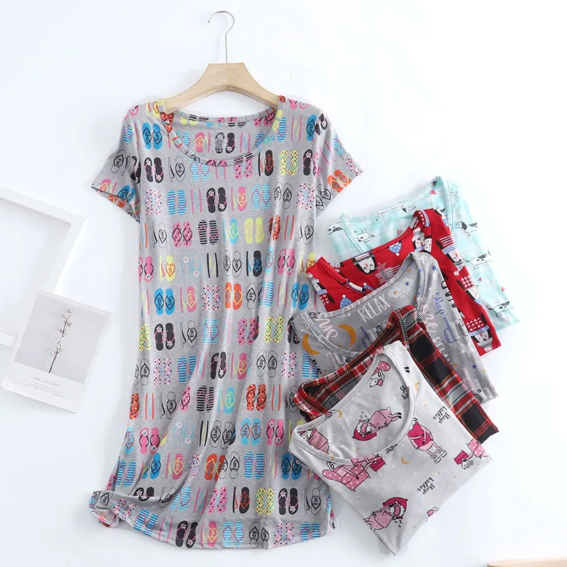 

Summer Sweet nightdress women nightgowns Recycled polyester short sleeves sleep dress women cute Cartoon sleepwear night dress