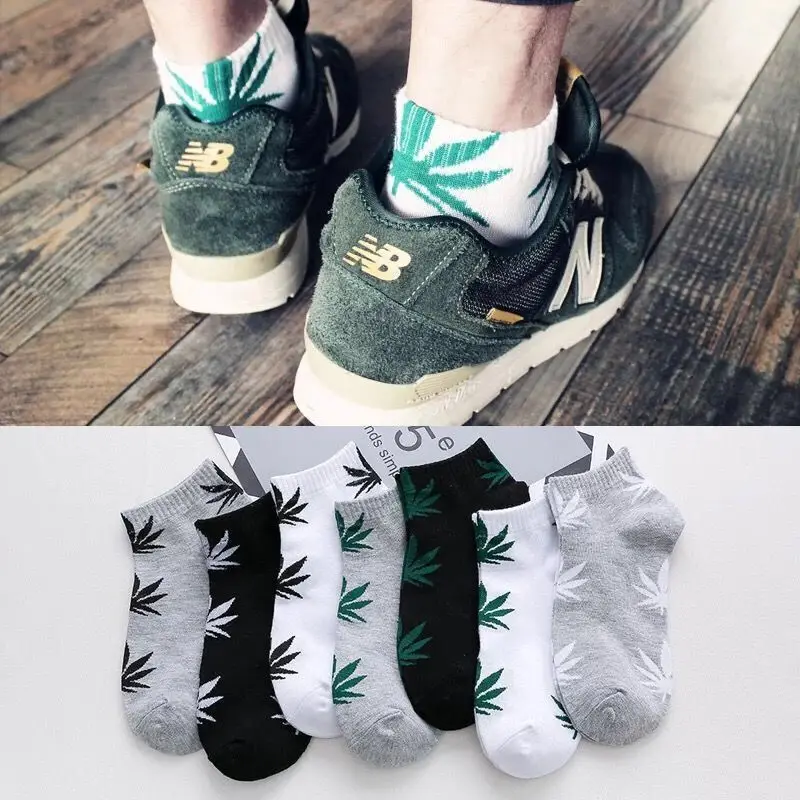 5 pairs Men's Socks Cotton Stripe Boat Socks All Seasons Spring Summer Male Casual Harajuku Breathable Men Ankle Sock Meias - Цвет: Maple Leaf