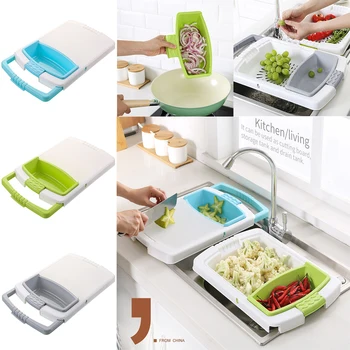

3 IN 1 Multi-function Sink Drain Basket Cutting Board Filter Chopping Blocks Meat Vegetable Fruit Basket Storage Chopping Board