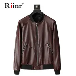 Riinr 2019 горячая распродажа мужская кожаная куртка мужская зимняя теплая флисовая однотонная куртка с воротником-стойкой модное пальто из