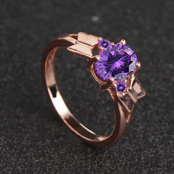 

Rose Gold Butterfly Oval Purple Crystal Ring Fashion Simple Feminine Romantic Gift
