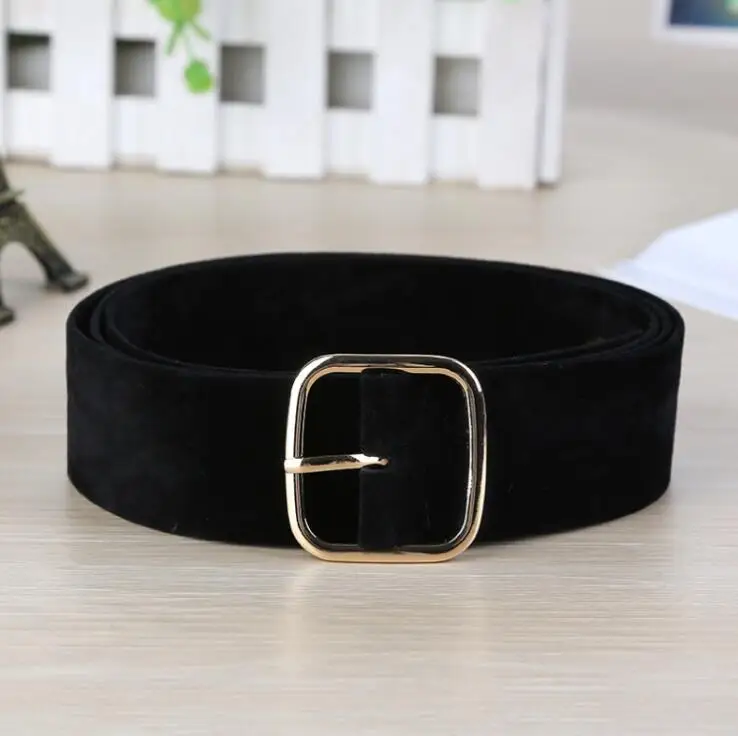 Black Женские модные повседневные ремни из искусственной замши квадратная игла пояс на пряжке для украшения из ткани женские мягкие брюки пояс - Цвет: Black