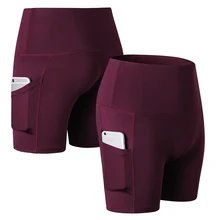 Женские шорты для йоги с высокой талией, для тренировки, бега, занятий спортом, йогой, с карманом, шорты для фитнеса, йоги