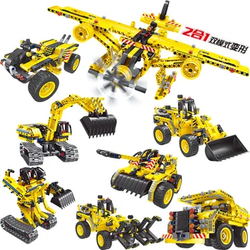 

2in1 Technic Car Building Blocks City Engineering Vehicle Modle Aircraft Truck Robot Bricks Educational Toys for Kids Boys Gifts