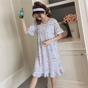 

Cute Rabbit Print Pajamas For Women Leisure Nightgown Spring Summer Female Pyjamas Loose Comfortable Sleepwear