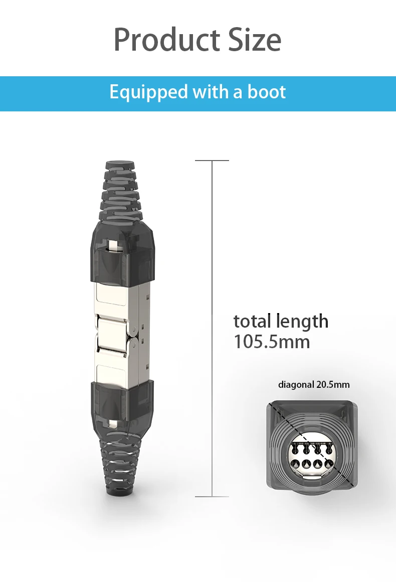 Tool-less RJ45 LAN Cable Extension Connector - Cat5e, Cat6A, Cat7 Network Extender Junction Adapter Description Image.