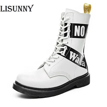 

2020 new genuine leather women Martin boots lace up cross-tie platform boots women ankle motorcycle boots