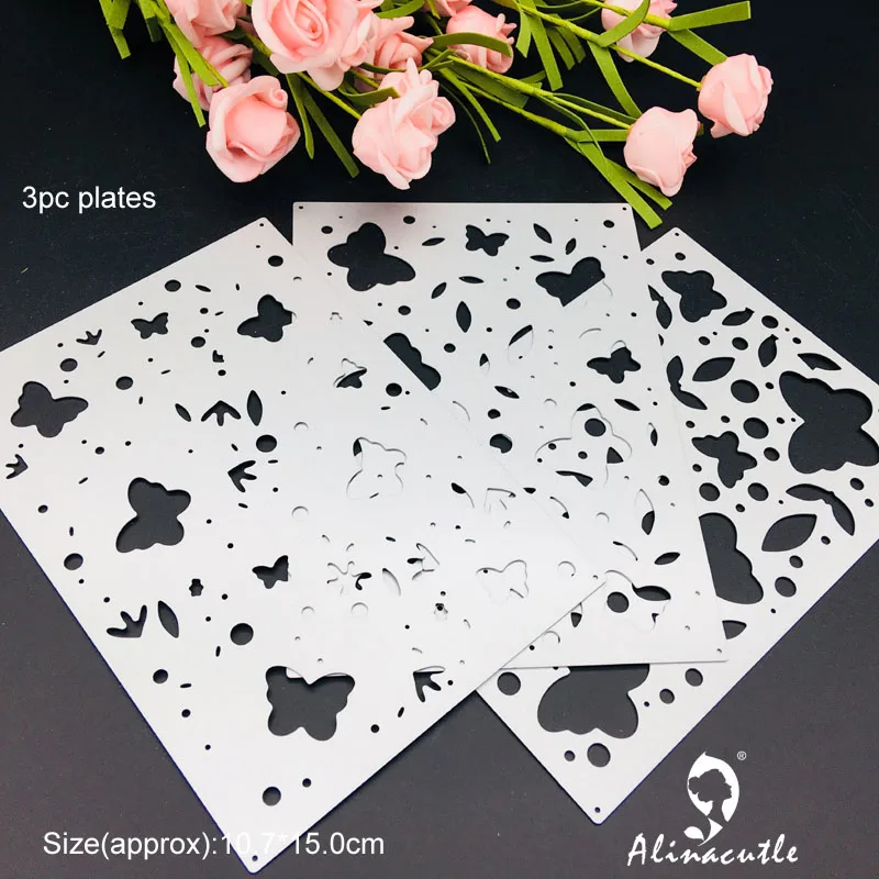Total 3pc Set Высечка металлическая пресс-форма 3 шт. многослойный фон высечки лист бабочки записная книжка ручной работы карта удар искусство резак - Цвет: Total 3pc Set
