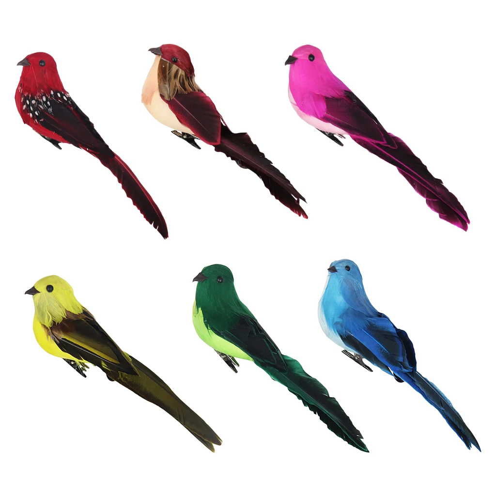 Colours Artificial Feather Foam Birds With Clamp Garden Tree Decor