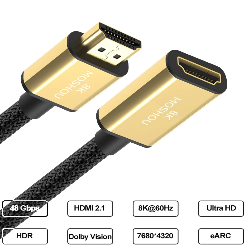 MOSHOU HDMI 2,1 ARC видео кабели 8K@ 60Hz 4K@ 120Hz 48 Гбит/с Полоса пропускания 8K шнур для усилителя ТВ папа-мама удлинитель