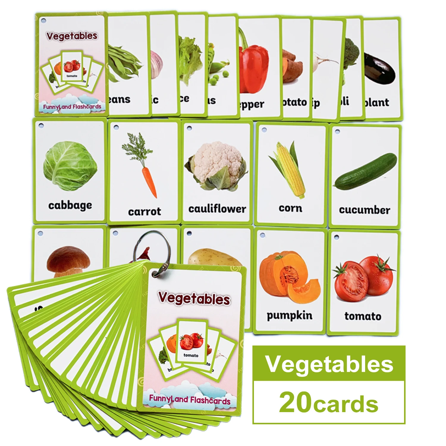 20 pièces/ensemble légumes Fruits anglais apprentissage mot carte anglais apprentissage carte éducation précoce jeu pour enfants mot poche carte