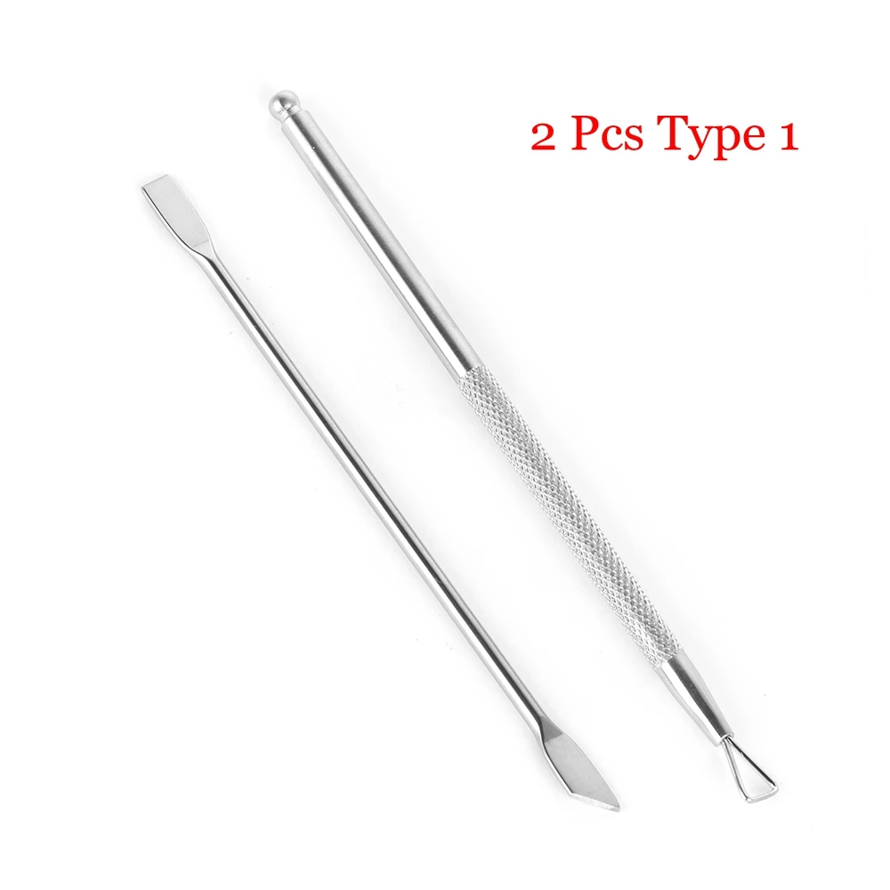 2pcs 2/4 шт./компл. двухсторонний инструмент для ногтей средство для снятия УФ гель-лака палка Треугольники стержень кутикулы толкатель Нержавеющая сталь педикюрная пилка инструмент для очистки - Цвет: 2pcs