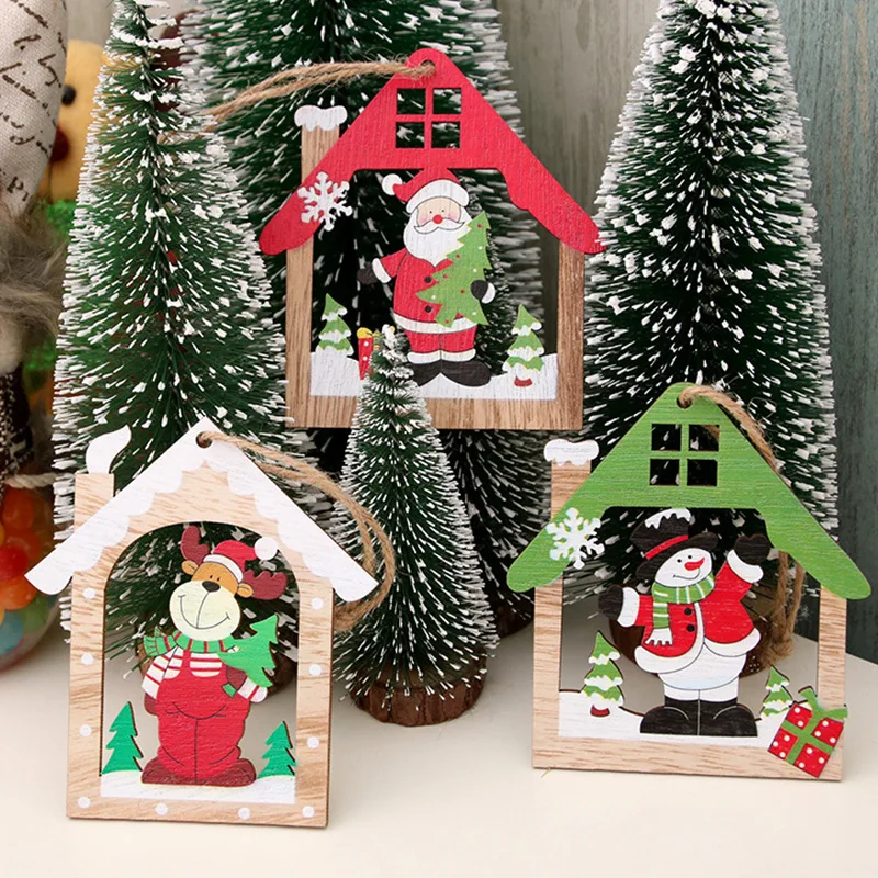 

2019 New Year Christmas Tree Decor Wooden DIY Xmas Hang Decoration Santa Claus Ornament Kids Gift for Natal Home Christmas Party