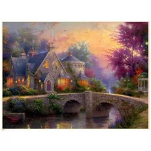 Алмазная вышивка Красивый дом у моста Рыжий Кот 30х40см