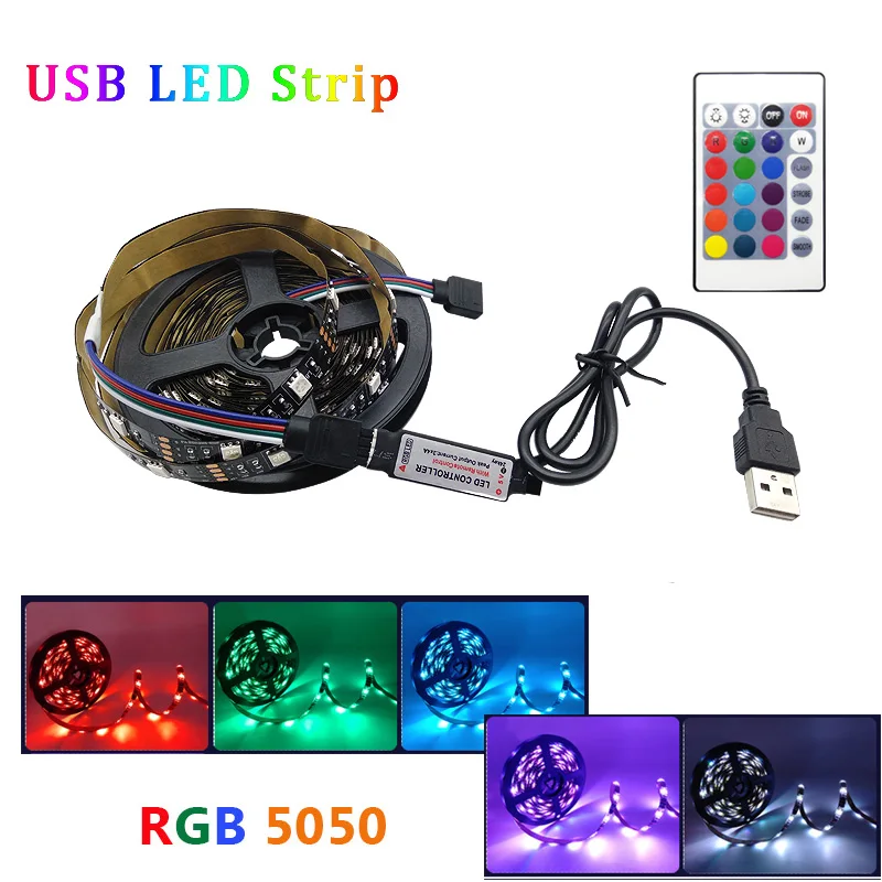 Цветная (RGB) Светодиодные ленты SMD 5050 DC 5V USB СВЕТОДИОДНЫЙ светильник полосы Гибкая