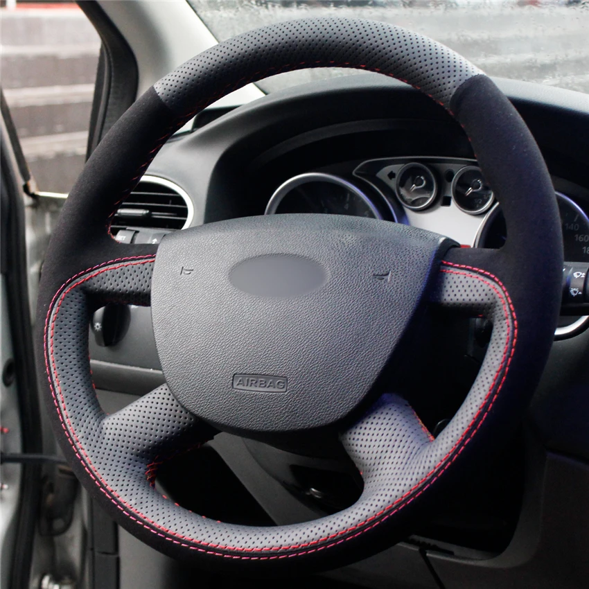 Ручная сшитая черная крышка рулевого колеса из натуральной кожи для Ford Kuga 2008-2011 Focus 2 2005-2011 C-MAX 2007-2010 Transi
